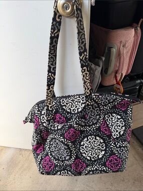 Vera Bradley Black, White & Pink Quilted Tote with Medallion Motif